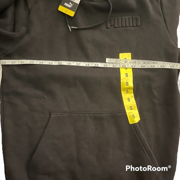 Puma Fleece Sweatshirt SM Puma Fleece Hoodie BLACK Logo Cotton-Blend SMALL Hood - Picture 11 of 15